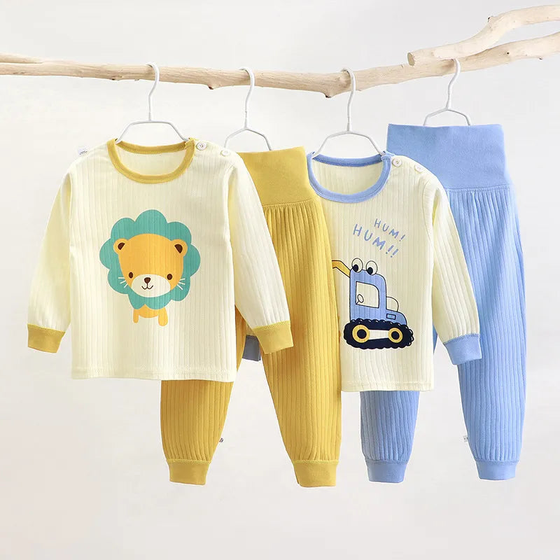 Children Sleepwear Baby Nightwear Kids High Waist Belly Protection Underwear Homewear Full Sleeve Cotton Baby Girls Pajamas Sets