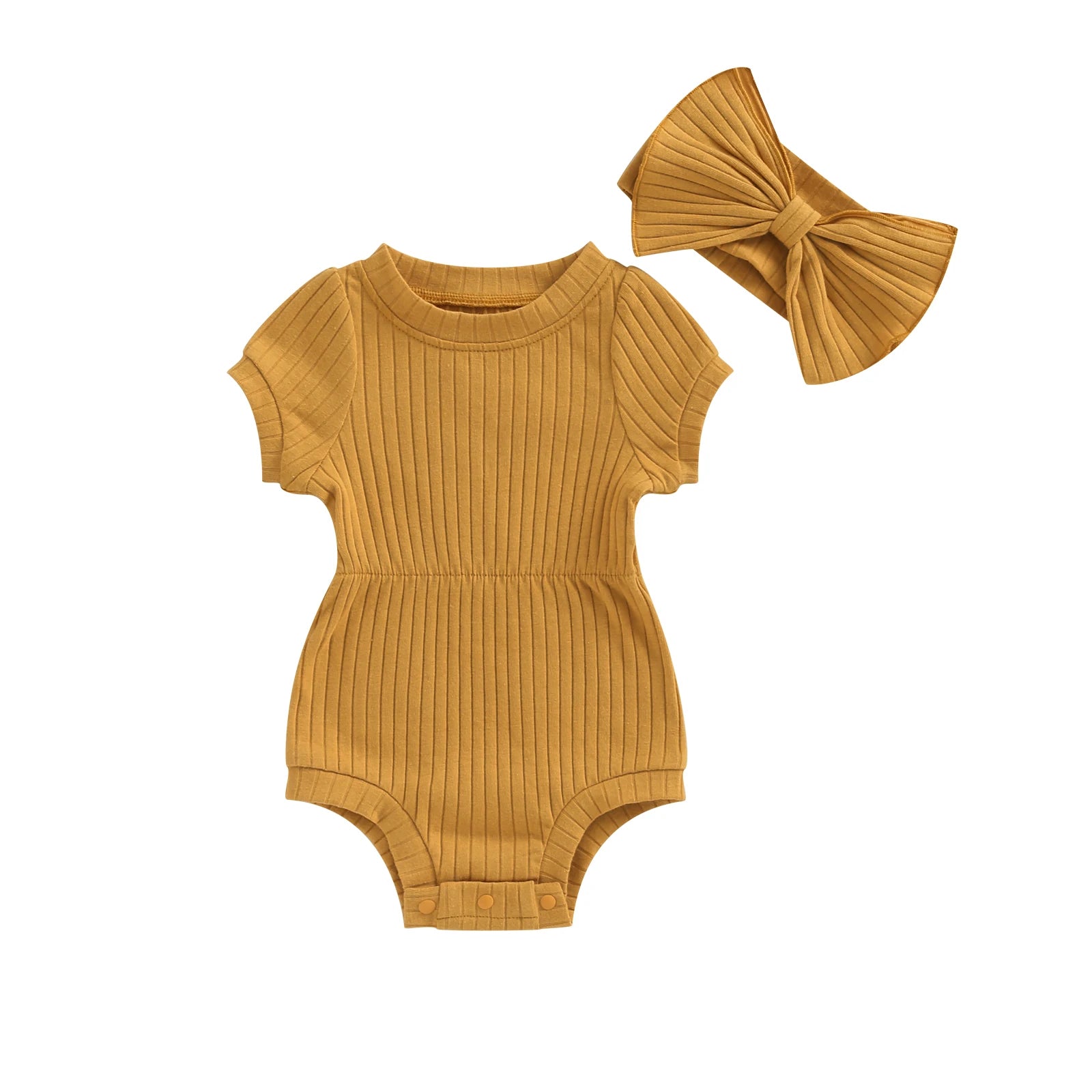 Newborn Baby Girl Clothes Solid Color Ribbed Knit Bodysuit