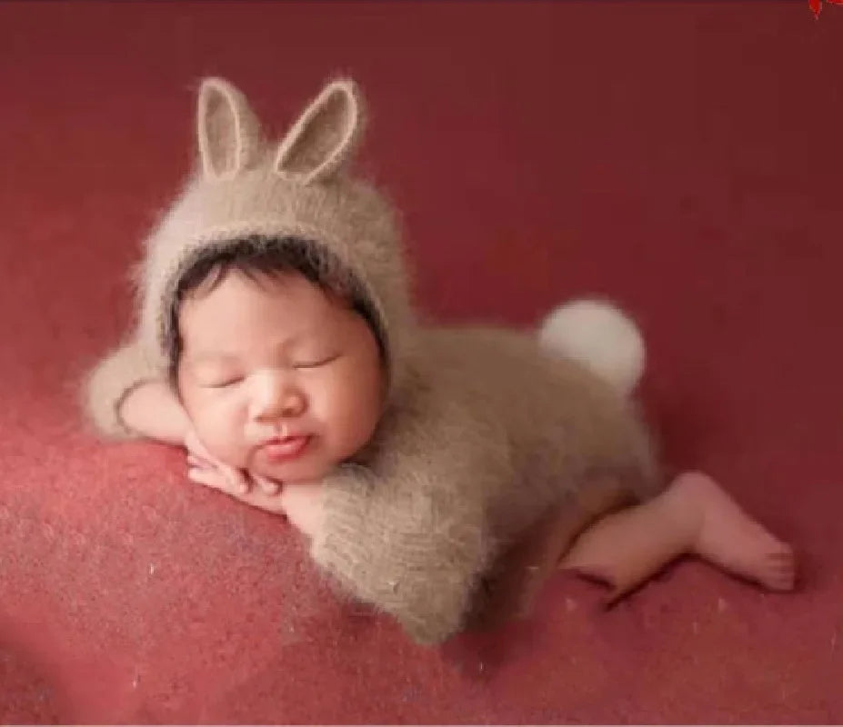Newborn Photography Prop Baby Clothes Bunny Caps Dolls Toys Girls Boys Infant Baby Crochet Knitted Hat Photoshoot Accessories