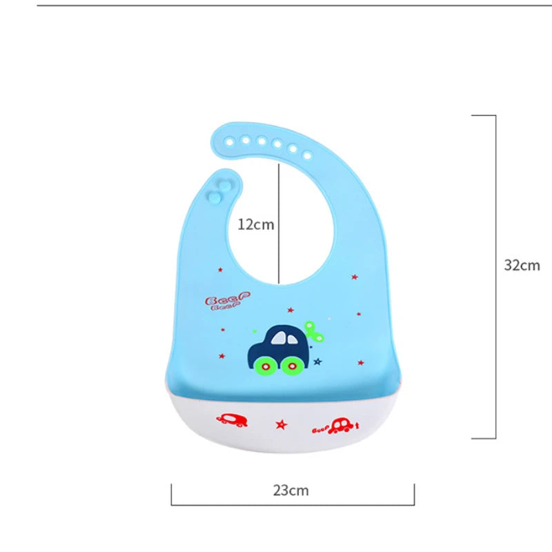 Cute Cartoon Print Unisex Baby Bandana Waterproof Silicone Saliva Towel Toddler Feeding Bibs with Food Catcher Pocket for Kids