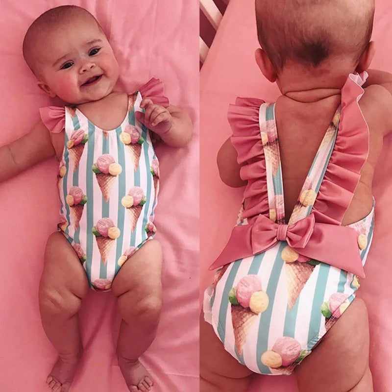 Toddler Girls Swimsuit For Kids 1-4 Year Striped Swimwear Swimming Children Backless Bikini Newborn Baby One Piece Bathing Suit