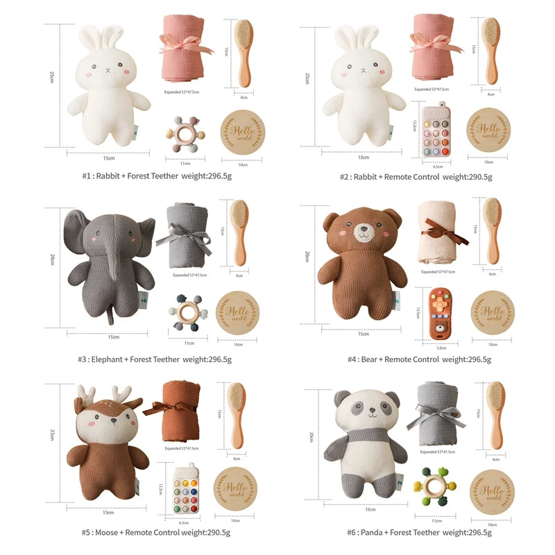 Baby Crochet Bear Teething Toys Cotton Towel Gift Box Bath Toys Set