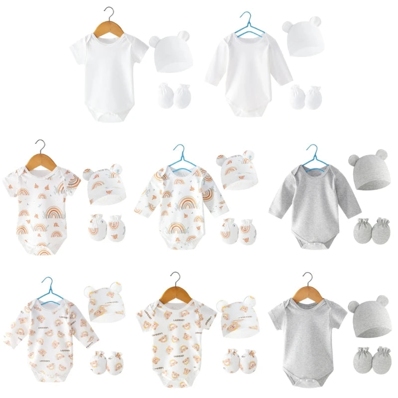 Soft Baby Clothing Set Newborns Hat with Bodysuit & Hand Cover