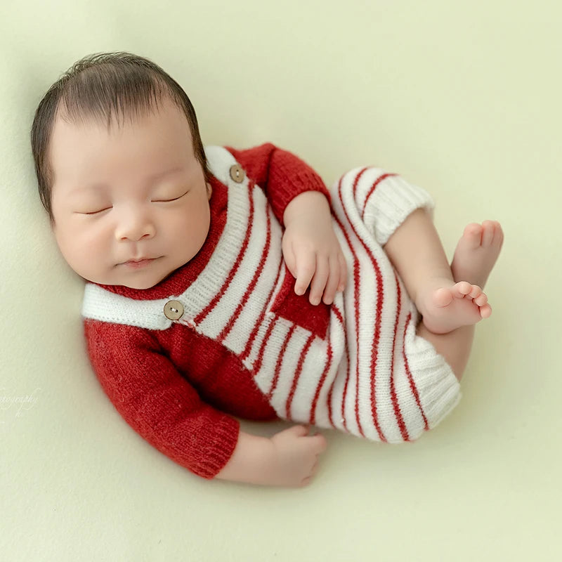 Newborn Photography Clothing Crochet Festivals Baby Outfit Red Hat +Jumpsuit 2Pcs/set Studio Baby Photo Prop Accessories