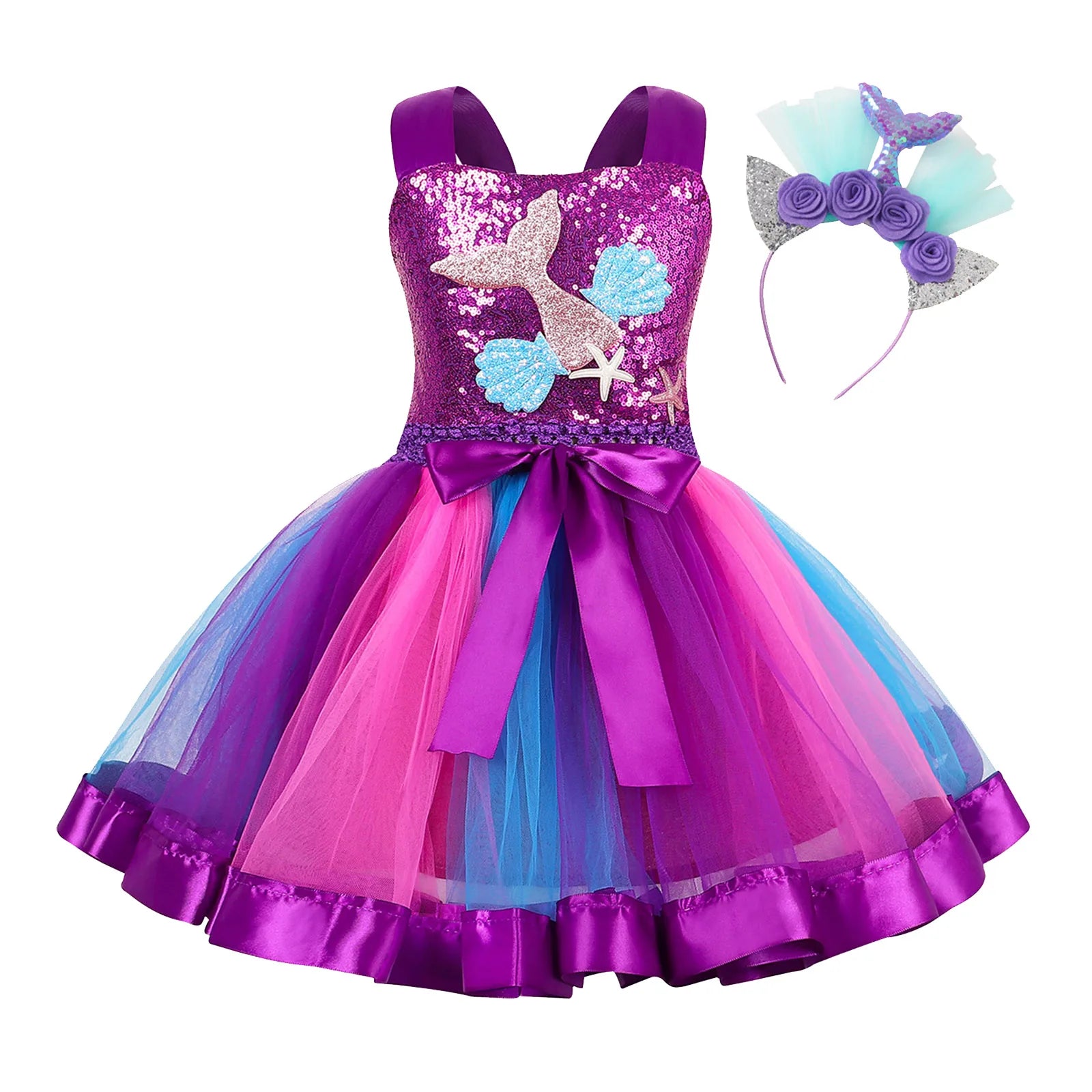 Princess Dress Up Mermaid Tulle Tutu Dresses With Headband