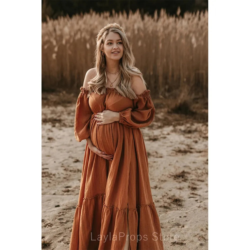 New Maternity Dresses Photoshoot Clothes Linen Cotton Dress