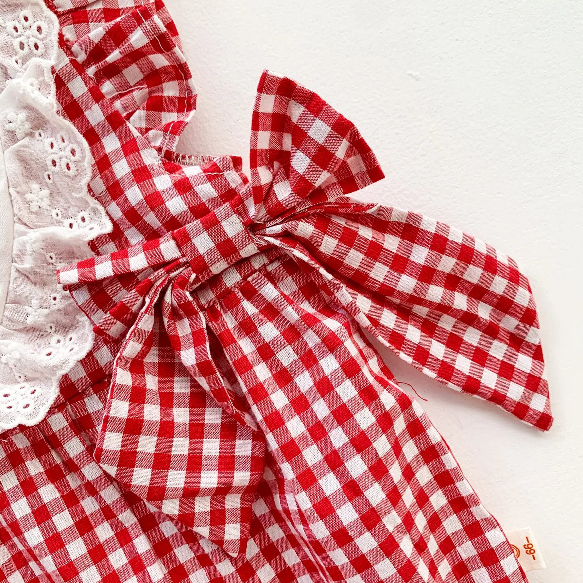 Infant Girls Summer Plaid Embroidery Flower Bodysuits Gift Headbands