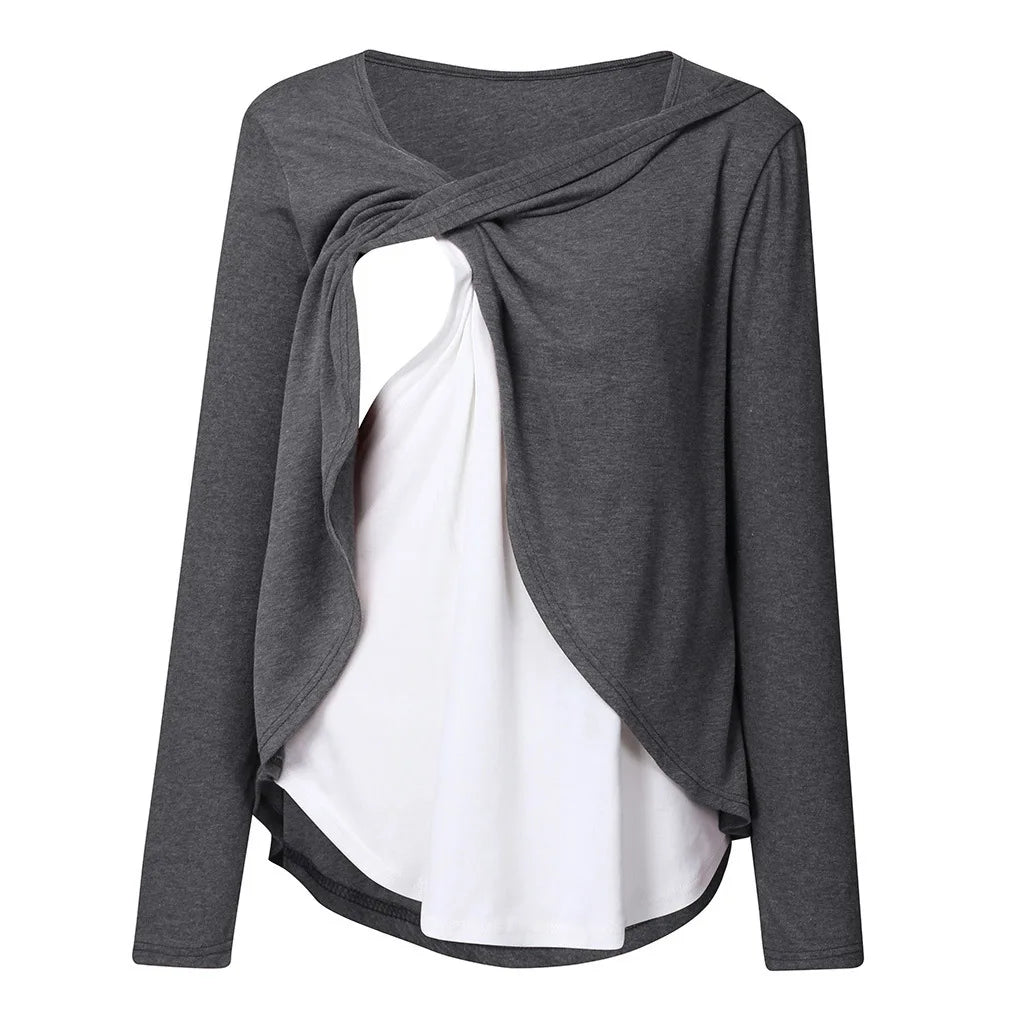 New Casual Women Long Sleeve Maternity Tops Breastfeeding Tops Ladies Nursing Tops Loose Pregnancy Loose Long Sleeve Clothes