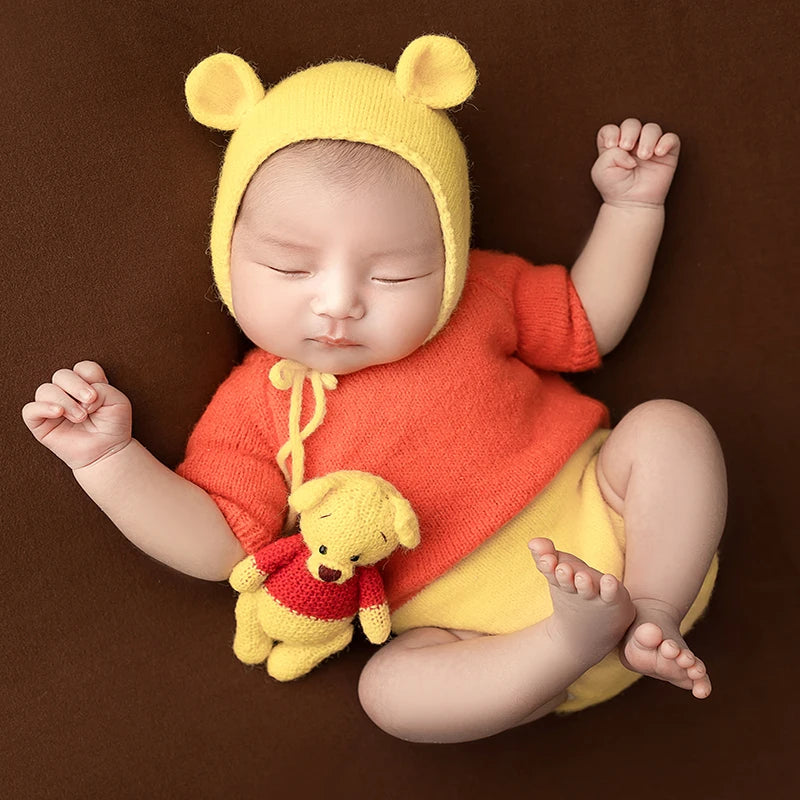 Newborn Photography Clothing Cute Bear Costume for Baby Photography Props Cute Animal Design Jumpsuit Newborn Babies Gifts Set