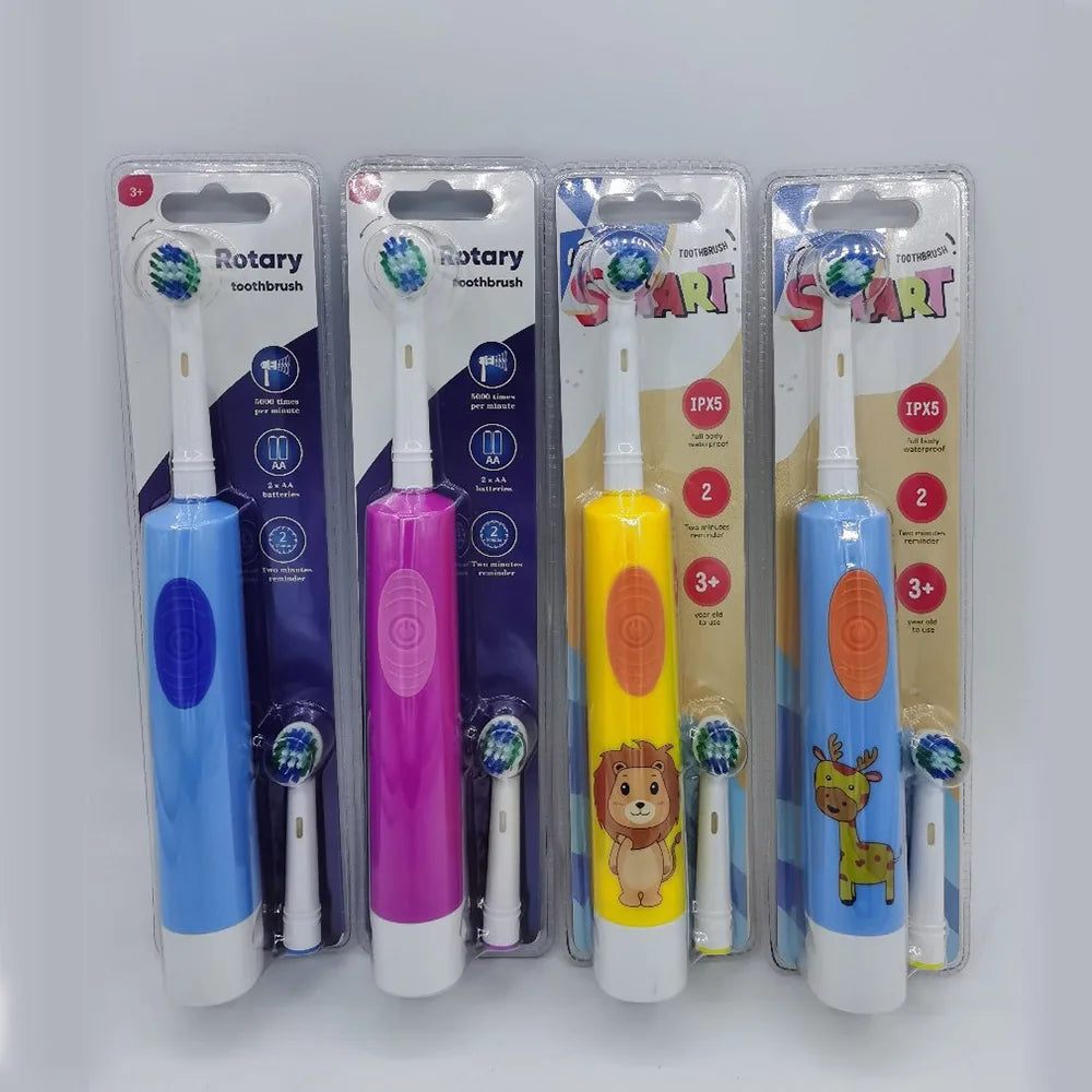 Electric toothbrush, children's electric toothbrush, battery toothbrush, cartoon rotating small head, 4-14 years old children's