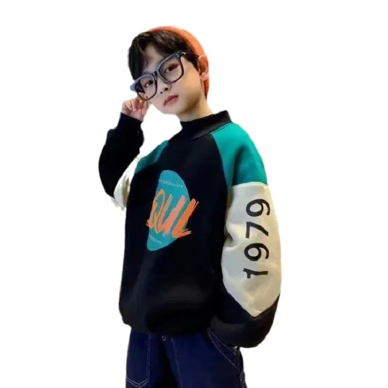 Boy Long Sleeve Letter Patchwork O-Neck Sweatshirt 2Pcs Suit