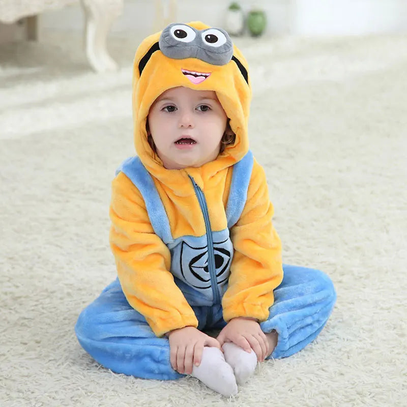 Baby Minions Kigurumis Newborn Clothes Rompers Boys Girls Onesie Toddler Pajama Winter Warm Kawaii Infant Jumpsuit Festival Gift