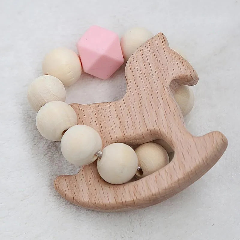 Baby Rattles Play Stroller Toy Teether Wooden Toy
