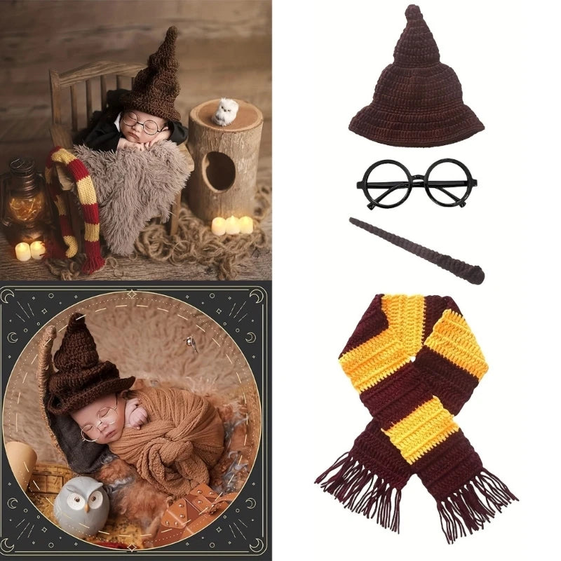 Baby Photo Costume Wizard Hat Glasses Newborn Photography Posing Outfit