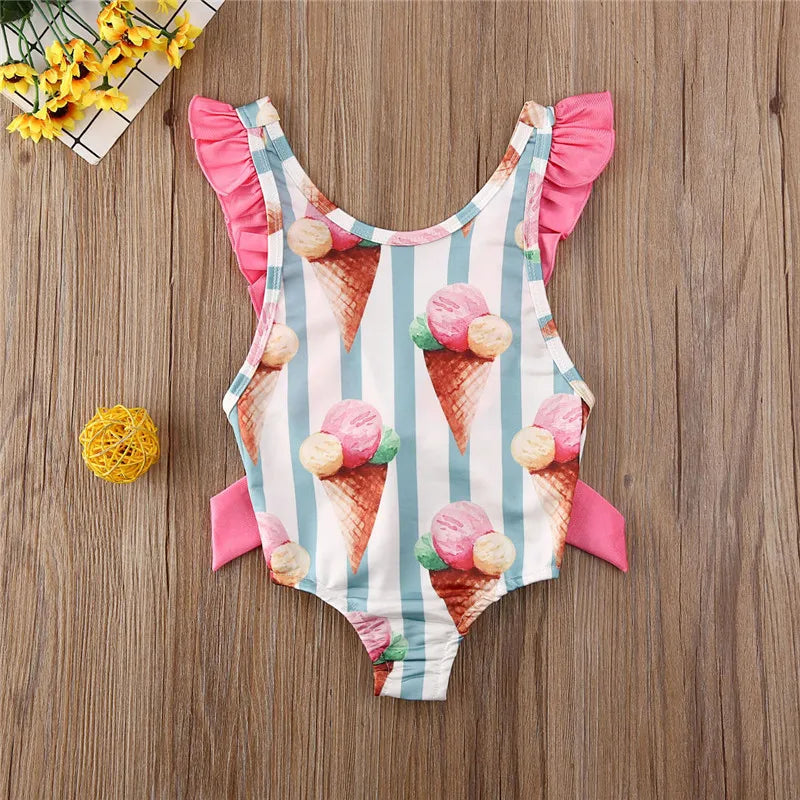 Toddler Girls Swimsuit For Kids 1-4 Year Striped Swimwear Swimming Children Backless Bikini Newborn Baby One Piece Bathing Suit