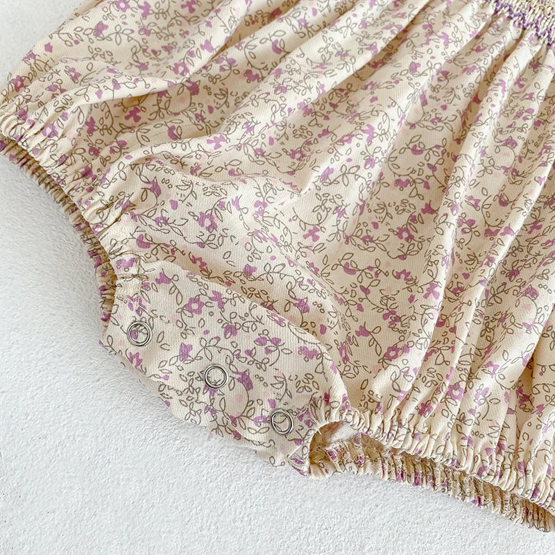 Korean Style Summer Girls Floral Jumpsuit+Hair Band 2pcs