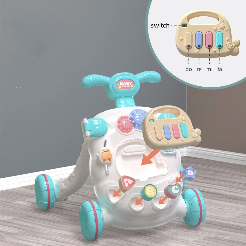 Baby First Steps Car Early Educational Music Adjustable Walker Kids Toddler Trolley Adjustable Speed Anti Roll Add Water Tank