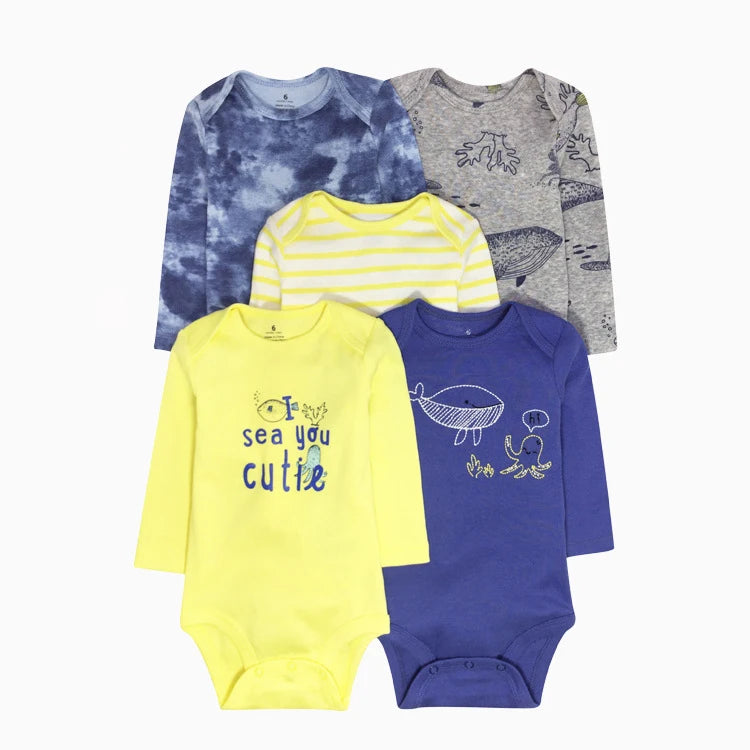Winter 5PCS/lot Baby Bodysuits Long Sleeve 100% Cotton