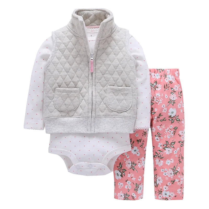 Baby Boy Girls Long Sleeve Clothes 3PC Set Hoodie  +Long Sleeve Bodysuit + Pants Outfit Toddler Boy jacket Newborn Costume 6-24M