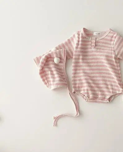 Spring Baby Cotton Long Sleeve Bodysuit + Lacing Caps