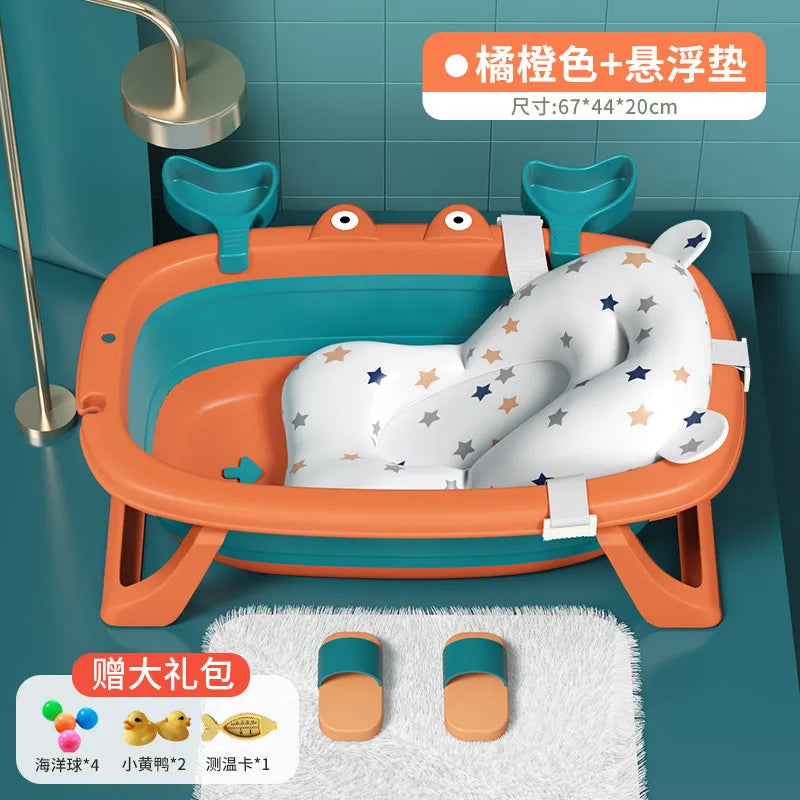 Cartoon Newborn Foldable Bathtub With Extended Anti Slip Design, Double Sided Storage Slot,Baby Bathroom Supplies Infant Bathtub