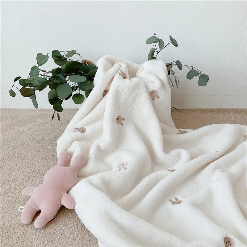 Baby Embroidered Double-sided Thinkened Flannel Warm Blanket