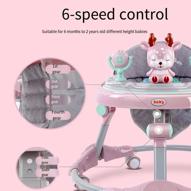 Baby Walker Anti-O-leg Multi-functional Anti-rollover Folding Trolley Boys Girls Can Sit Push 6-18 Months Baby To Learn To Drive