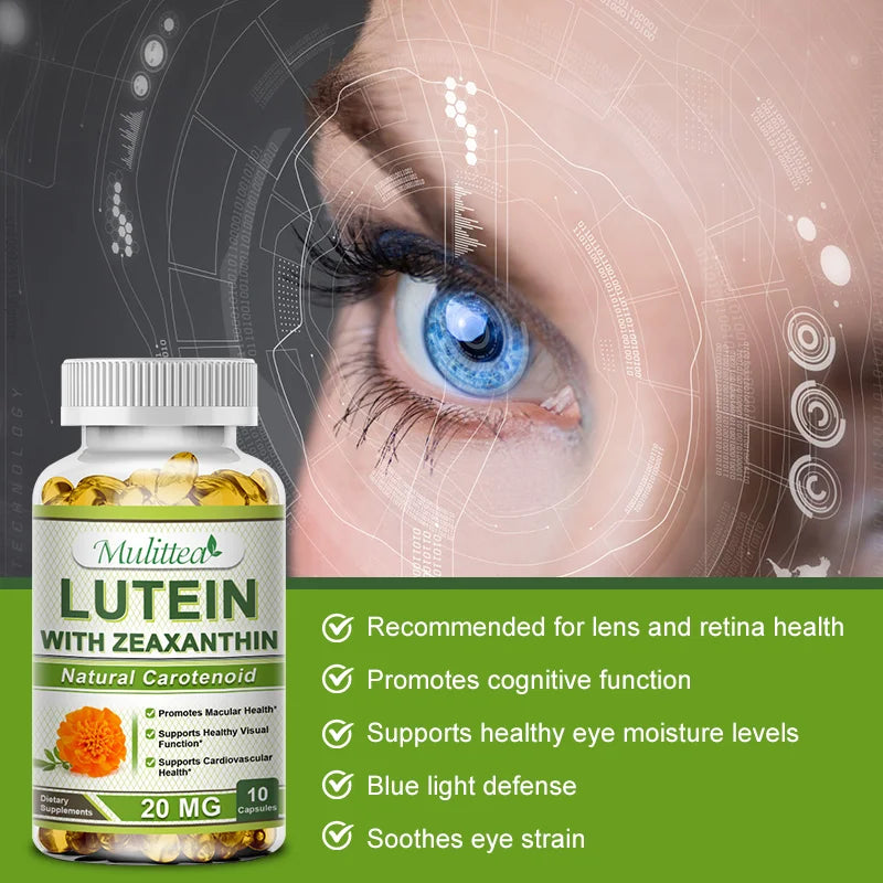 Mulitea 20mg Lutein Zeaxanthin Capsules - Sunflower Oil Non GMO and Gluten Free Supplements
