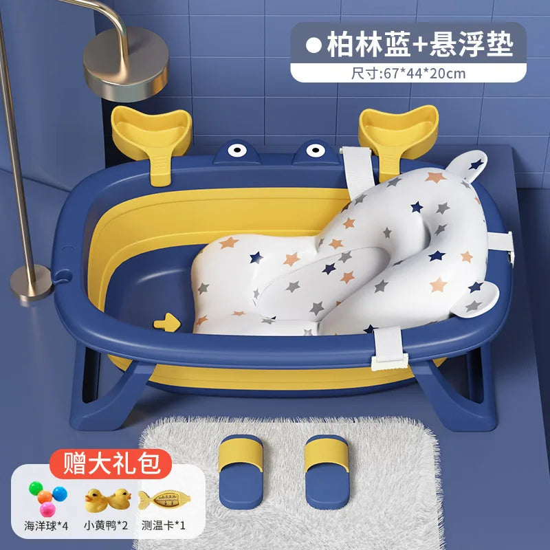 Cartoon Newborn Foldable Bathtub With Extended Anti Slip Design, Double Sided Storage Slot,Baby Bathroom Supplies Infant Bathtub