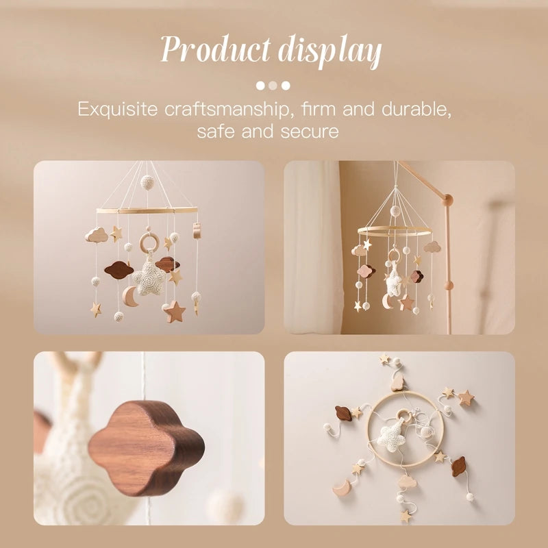 Let's make Baby Rattle Toy 0-12 Months Wooden Mobile Newborn Music Box Bed Bell Hanging Toys Holder Bracket Infant Crib Toy Gift