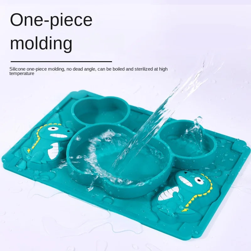 Baby Dinosaur Silicone Tableware Learning Spoon Fork Set Kids Anti-slip Feeding Training Utensils  Food Grade Silicone Dishes