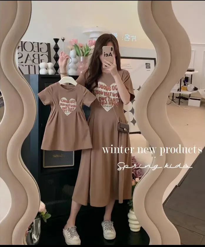 Family Matching Clothes Fashion Casual Letter Print Mom and Daughter Baby Girl Dresses Women's Dresses Parent-child Clothing