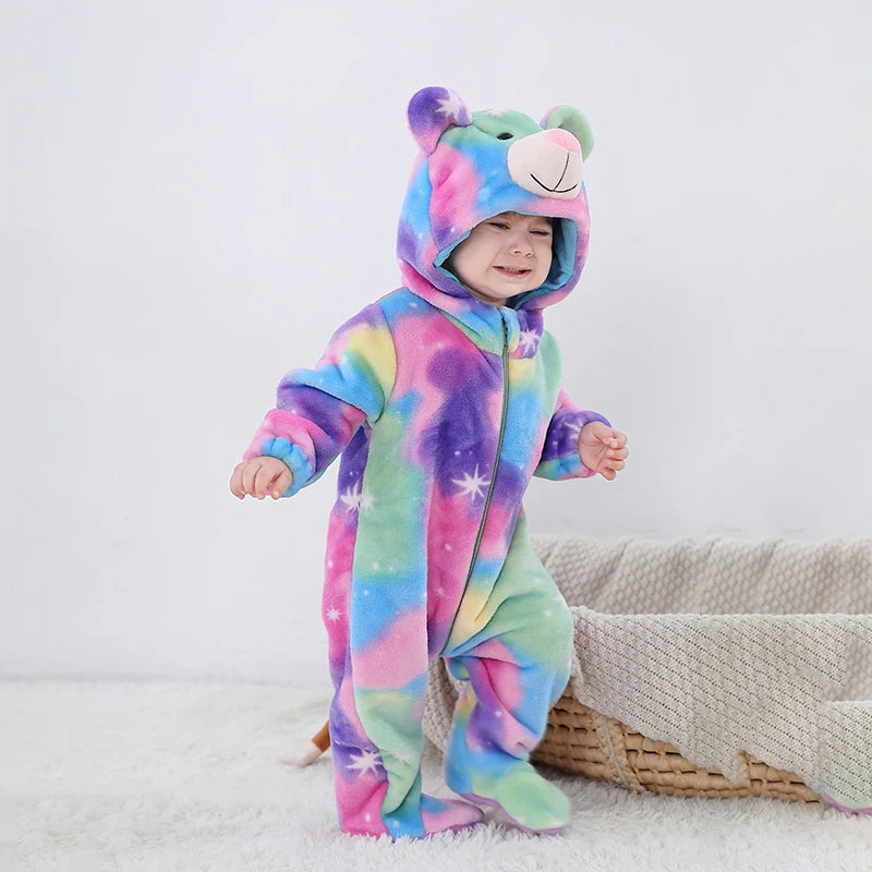 Kigurumis Bear Baby Rompers Winter Costume Flannel Jumpsuits