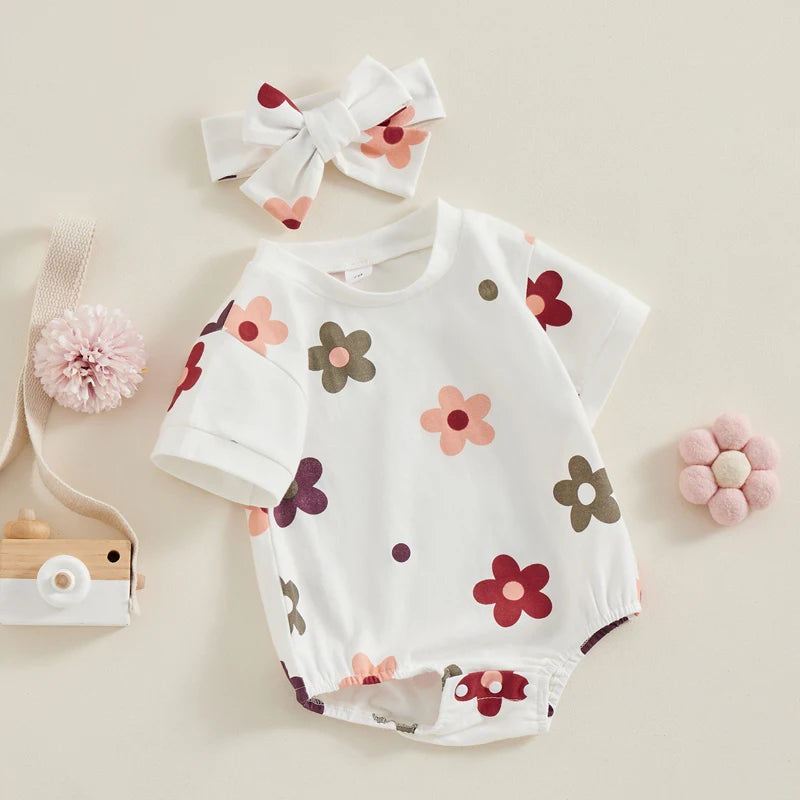 Lovely Summer Newborn Baby Cotton Flower Print  Bodysuits