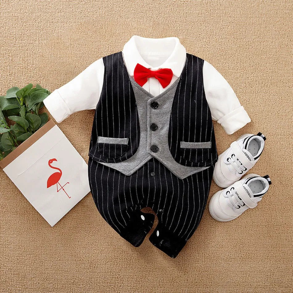 Newborn Formal Suit Baby Boy Clothes Bow Tie Tuxedo Jumpsuit
