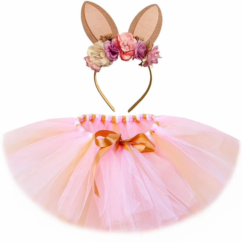 Baby Girls Easter Bunny Costume Fluffy Pink Tutu Toddler Dress