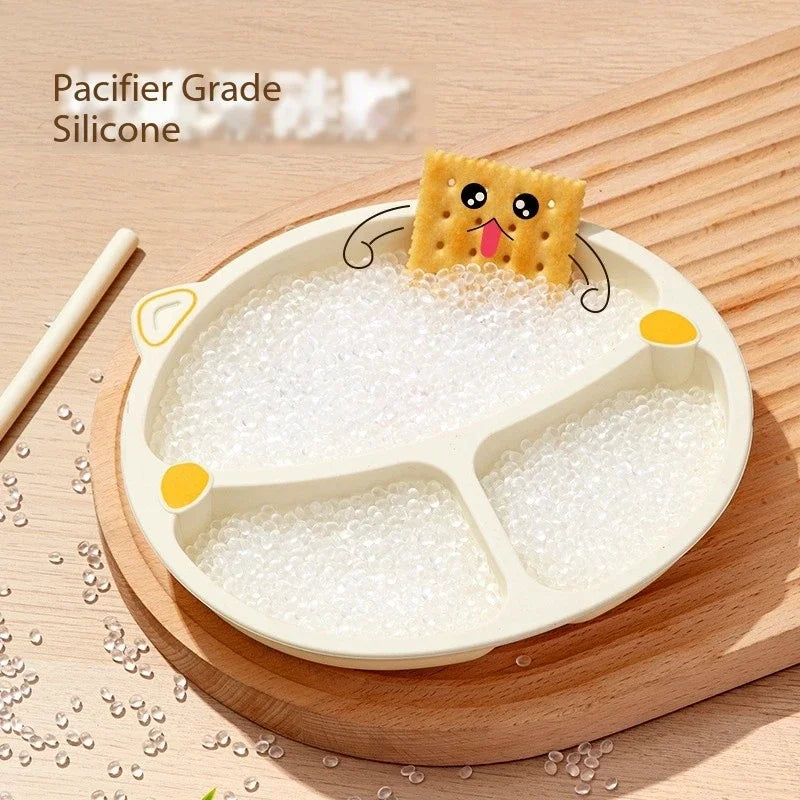 Baby Dining Plate, Baby Complementary Food, Mother and Baby Tableware, Spoon Set, Food Grade Silicone Anti Drop Grid Plate