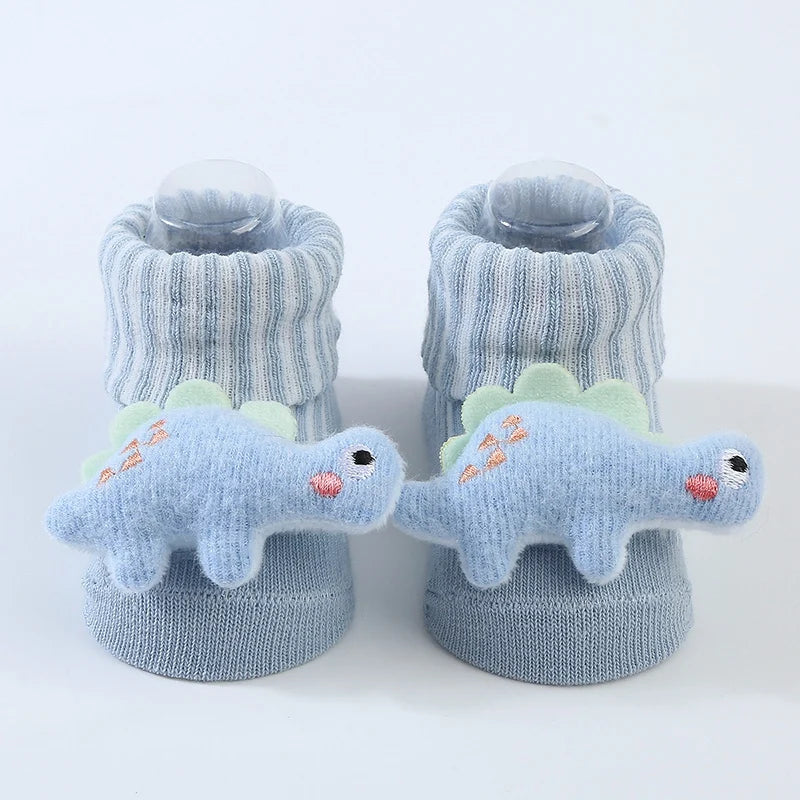 Cartoon Baby Socks Autumn Winter Newborn Plush Dinosaur Thick Warm Stocking Infant Anti-slip Floor Terry Sock