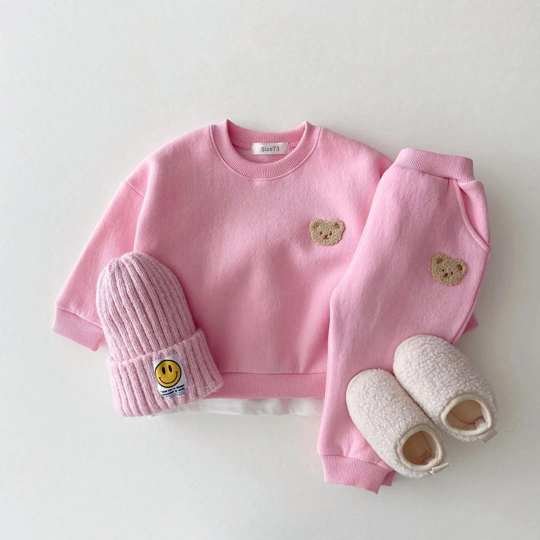 Little Bear Top+Pants Two Piece Set with Wool Lining Clothing