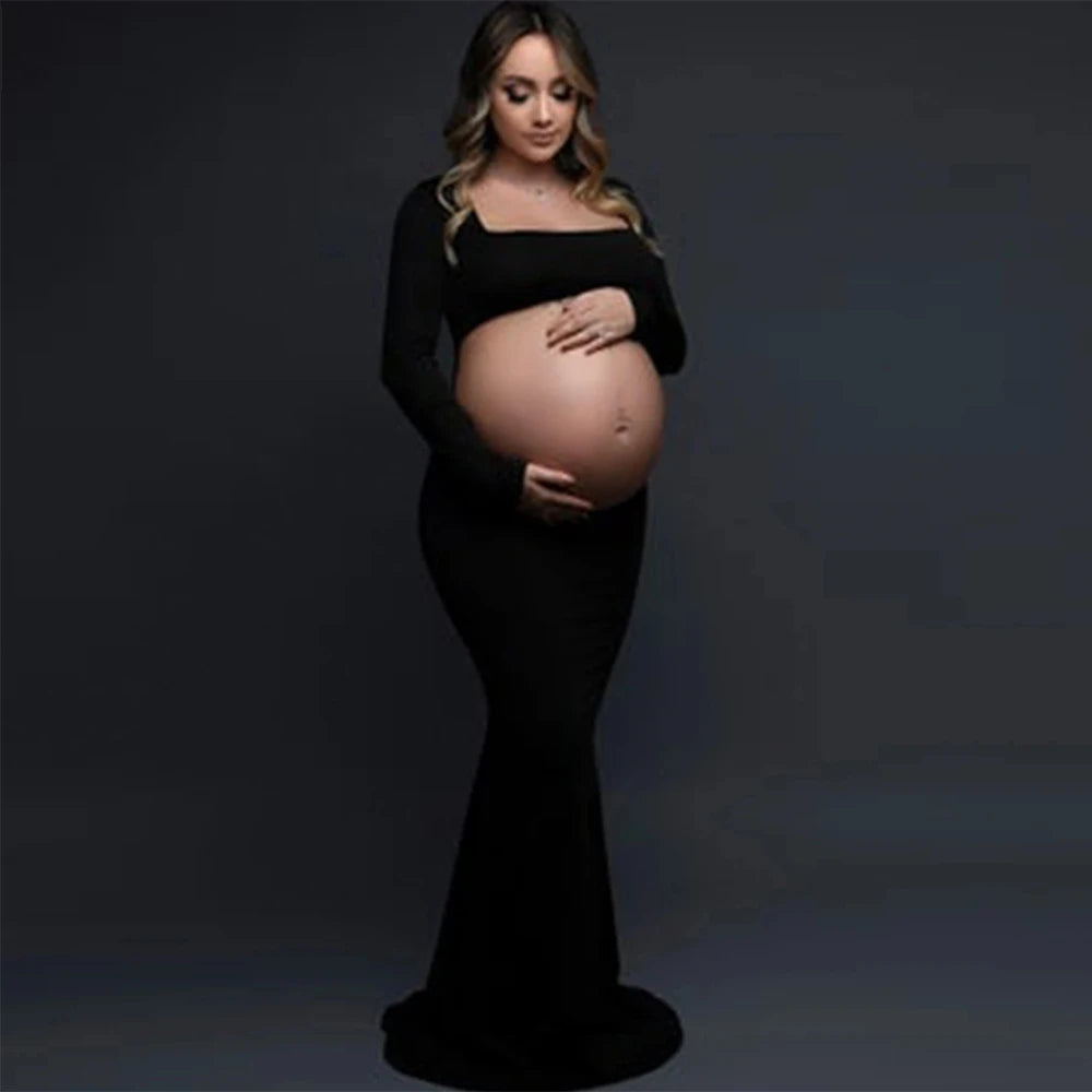 Maternity Dresses For Photo Shoot Black Long Sleeve Backless