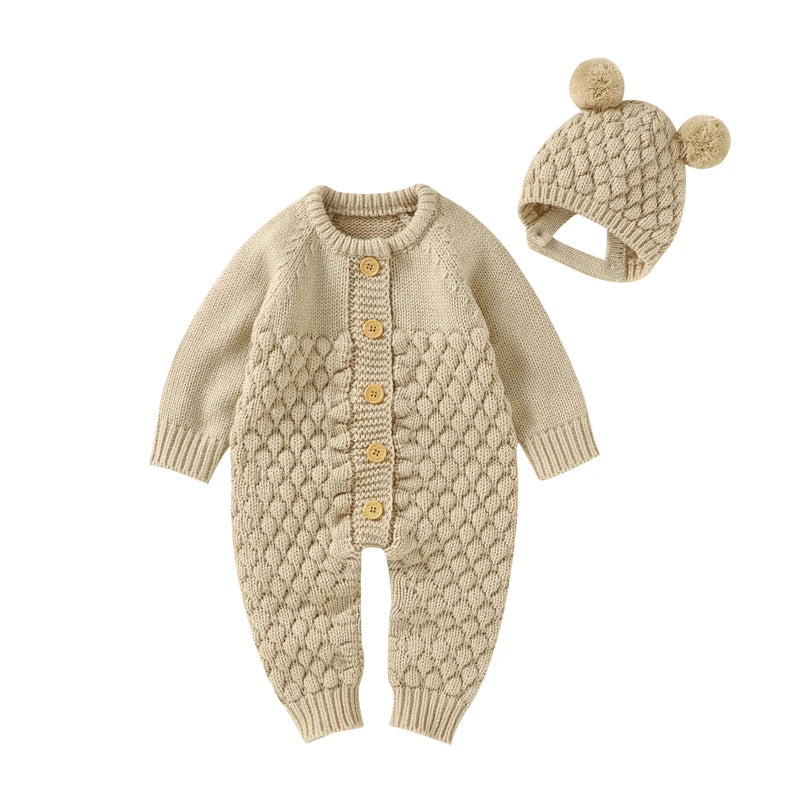 Baby Rompers Long Sleeve Infant Boys Girls Jumpsuits Clothes Autumn Solid Knitted Newborn Toddler Kids Overalls One Piece 0-18M
