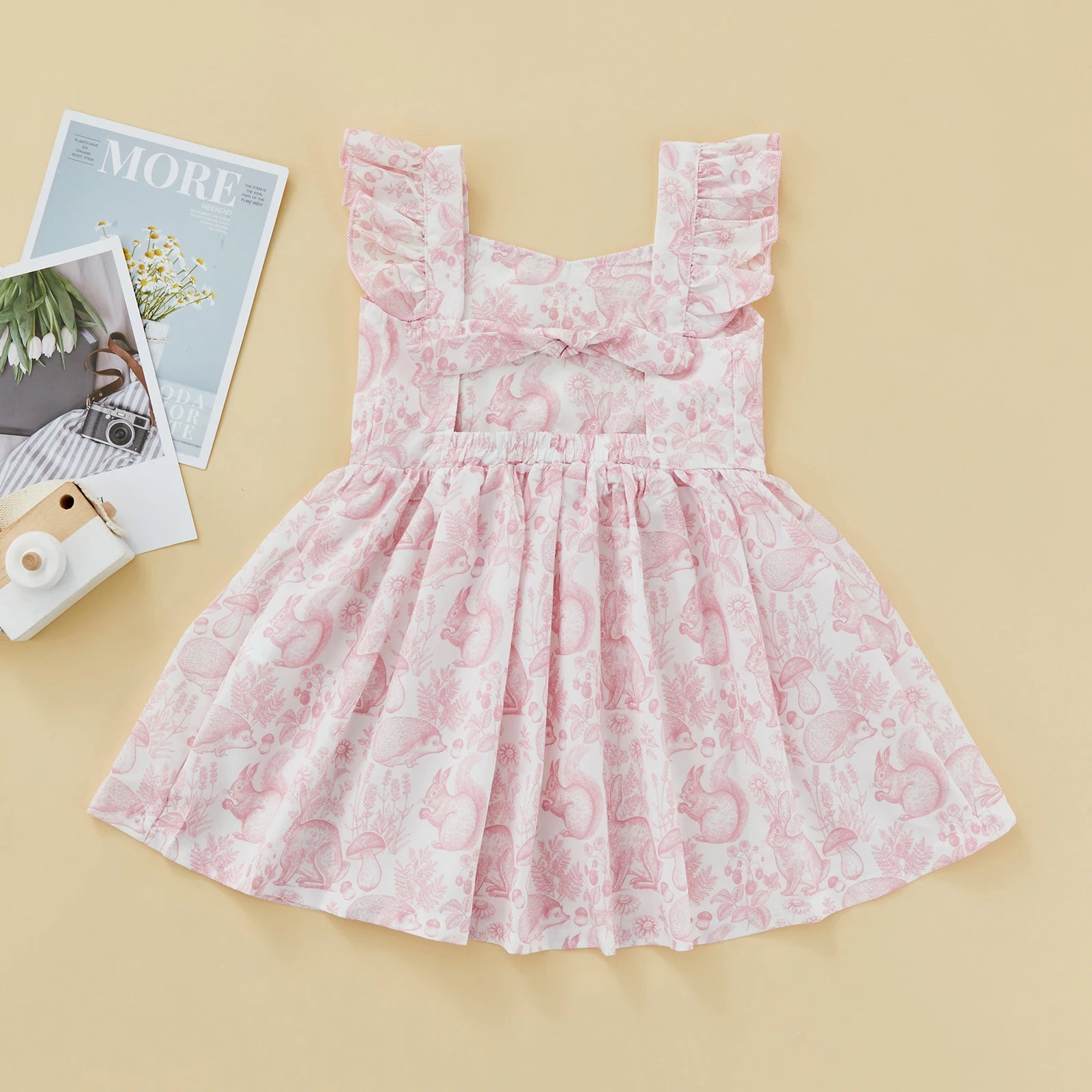 Baby Girl Cartoon Rabbit Print Ruffle Cute Dress