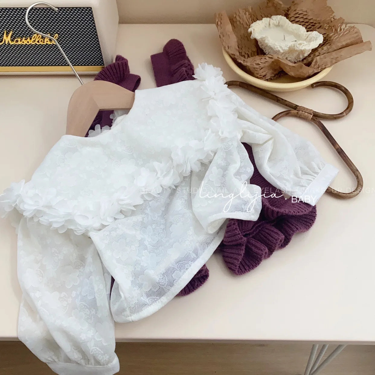 Baby Girls 2PCS Tops Knitted Suspender Pants Set Outfits