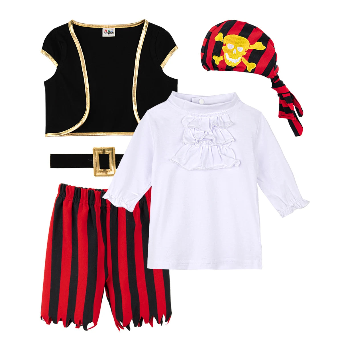 Baby Toddler Girls Pirate Costume Dress 5PCS 0-4 Years