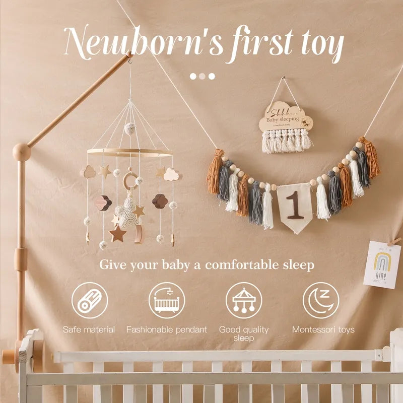 Let's make Baby Rattle Toy 0-12 Months Wooden Mobile Newborn Music Box Bed Bell Hanging Toys Holder Bracket Infant Crib Toy Gift