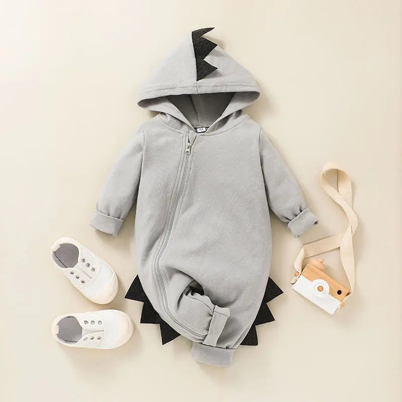 Newborn Baby Clothes Hooded Zipper Dinosaur Jumpsuit