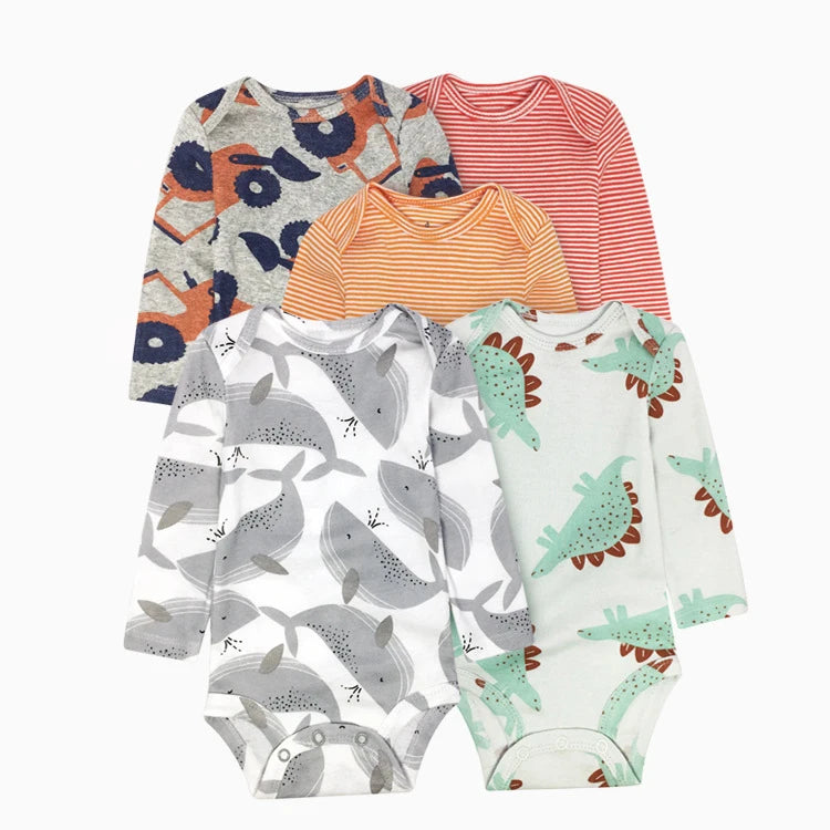 Winter 5PCS/lot Baby Bodysuits Long Sleeve 100% Cotton