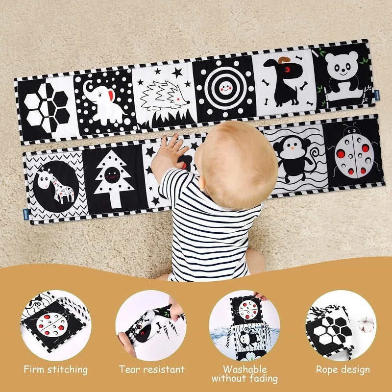 Baby Book Black and White Books for Newborn Babies Bed Crib Bumper Sensory Cloth Book Montessori High Contrast Baby Toys 0 12 M