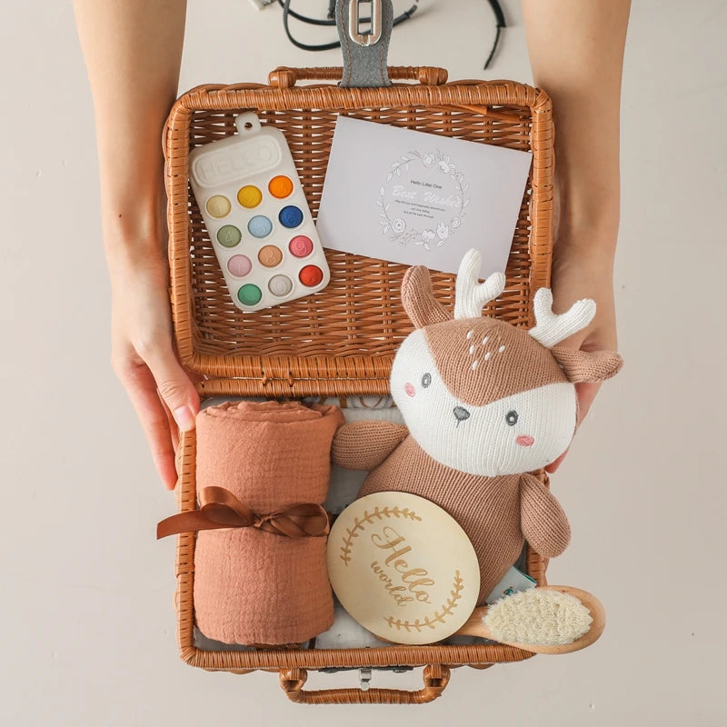 Baby Crochet Bear Teething Toys Cotton Towel Gift Box Bath Toys Set