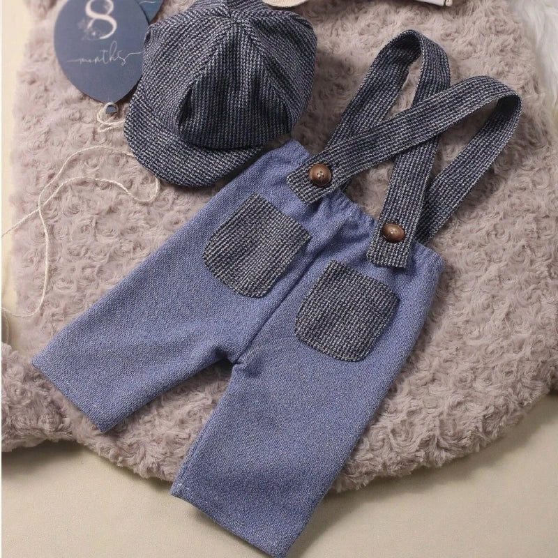 2pcs Baby Photography Clothing Long Pants Vintage Hat Newborn Photo Romper Infant Party Wear Photo Posing Accessories